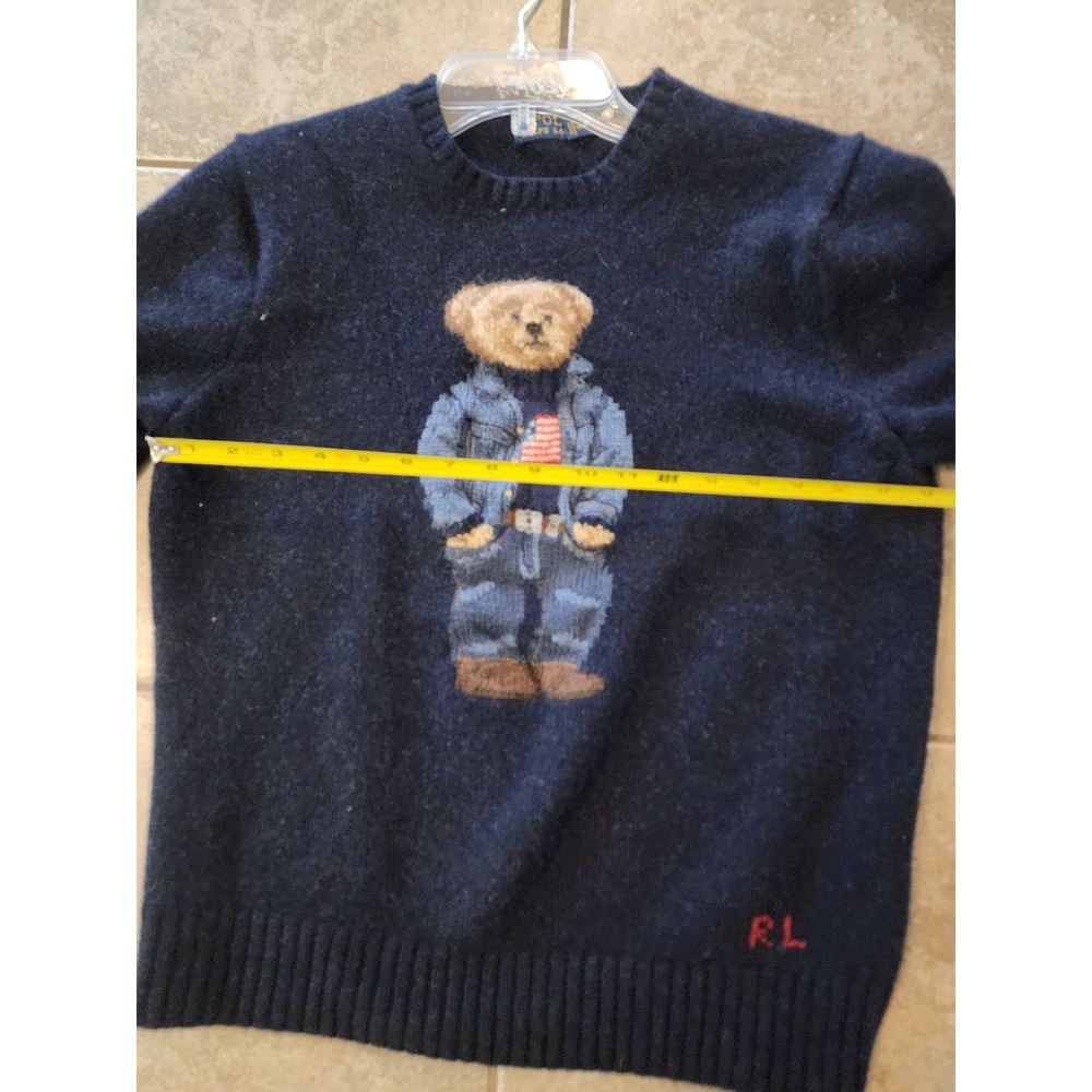 Polo Ralph Lauren Polo Bear Navy Knit Sweater Denim Outfit Flag RL Logotipo L - Picture 8 of 11